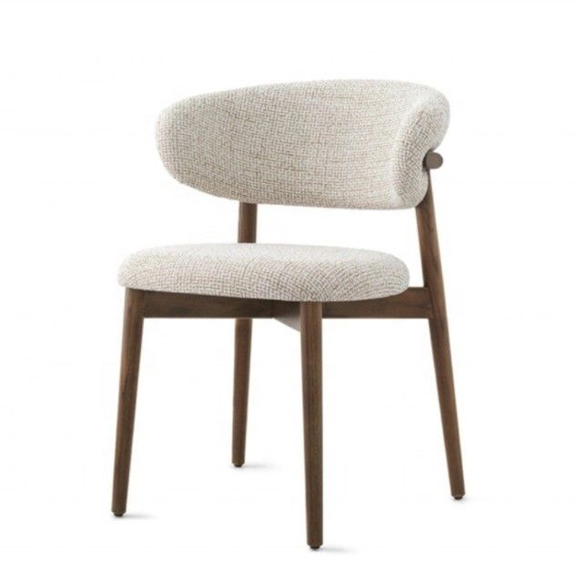 Muebles de comedor Color personalizado Diseño tradicional silla de madera de nuez con tela de lino blanco y respaldo curvo