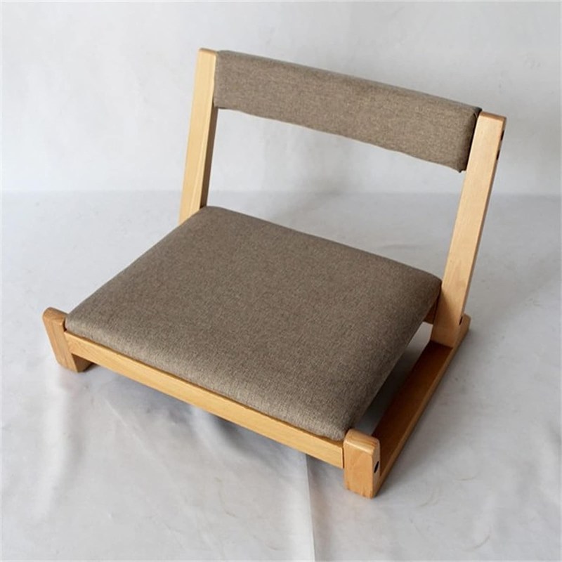 Silla de suelo japonés de Tatami de madera maciza con respaldo confortable