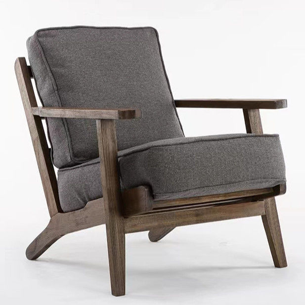 Silla de madera sólida tapizada de tela Nitrolacquer Finish Silla de descanso para el salón