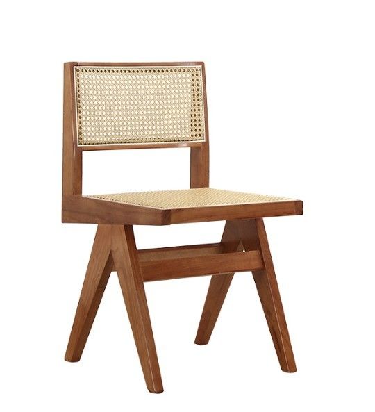 Asiento suave de madera de caucho de diseño moderno silla de comedor de rotín de madera para sala de estar y hotel