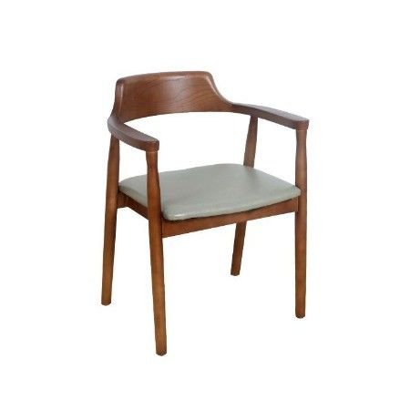 Muebles de comedor de color natural Europa del Norte Madera sólida PU almohadillas de cuero silla de restaurante