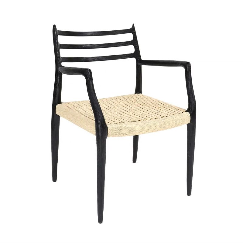Silla de brazo de madera de estilo japonés Silla de comedor de papel tejido de cordón en estilo industrial japonés nórdico para muebles para el hogar
