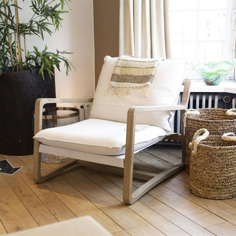 Madera sólida salón nórdico ocio KD desmontable sofá silla para el salón con modelo de diseño de marco de madera natural